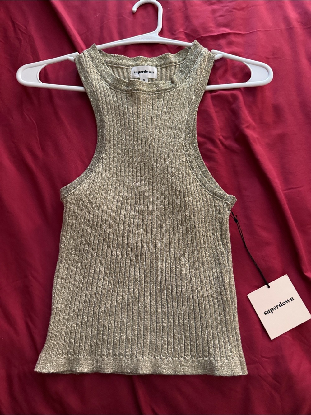 NWT Superdown Metallic Ribbed Tank Top in Light Gold